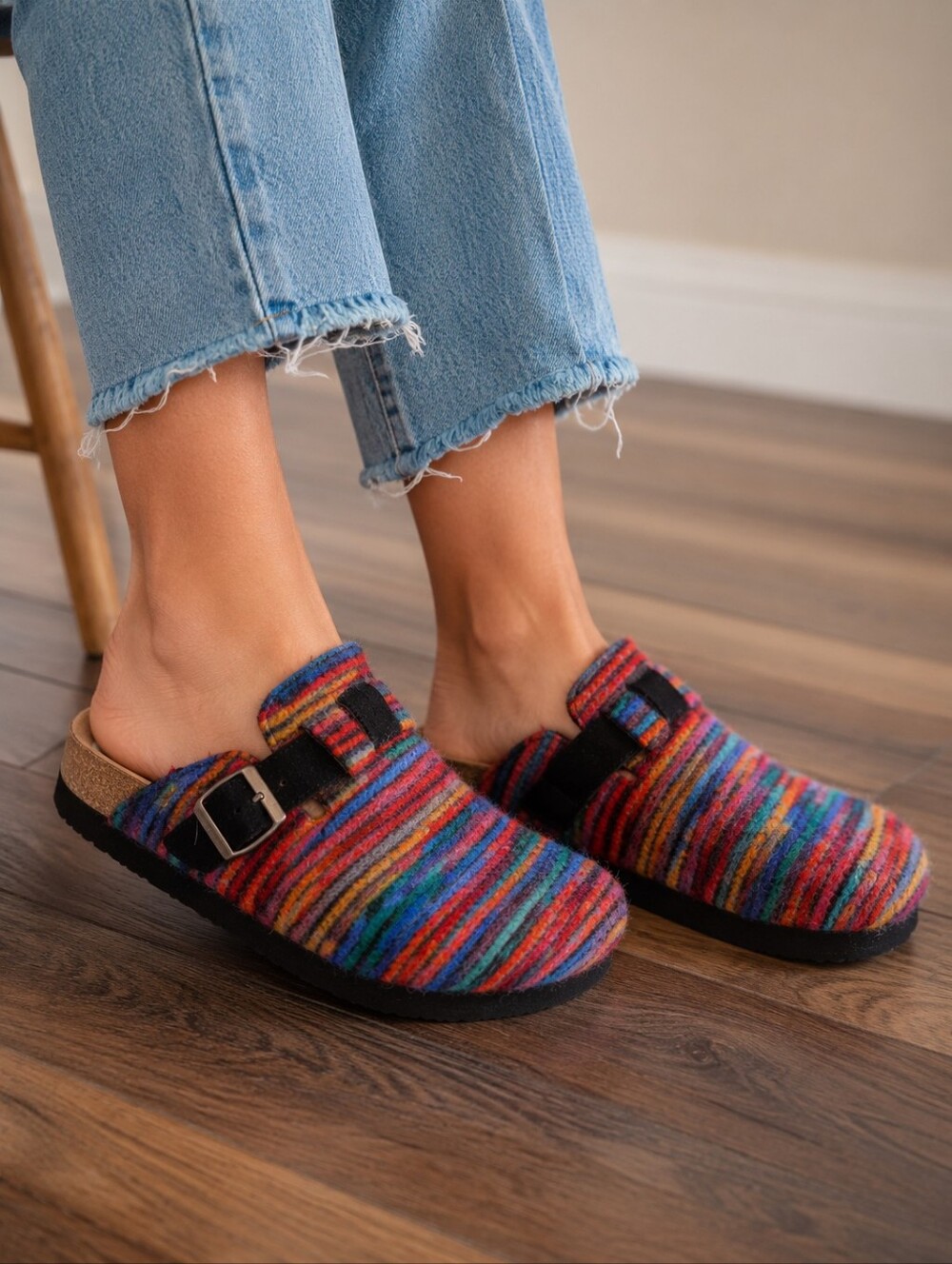 NEW Rocket Dog Multicolor Striped Clog Mules Slip-On Buckle Shoes Size 6